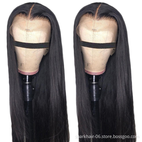 SPARK 8A 9A10A Grade 150% 180% 250% Virgin Cuticle Aligned Hair Brazilian Straight Pre Plucked Human Hair Lace Front Wig